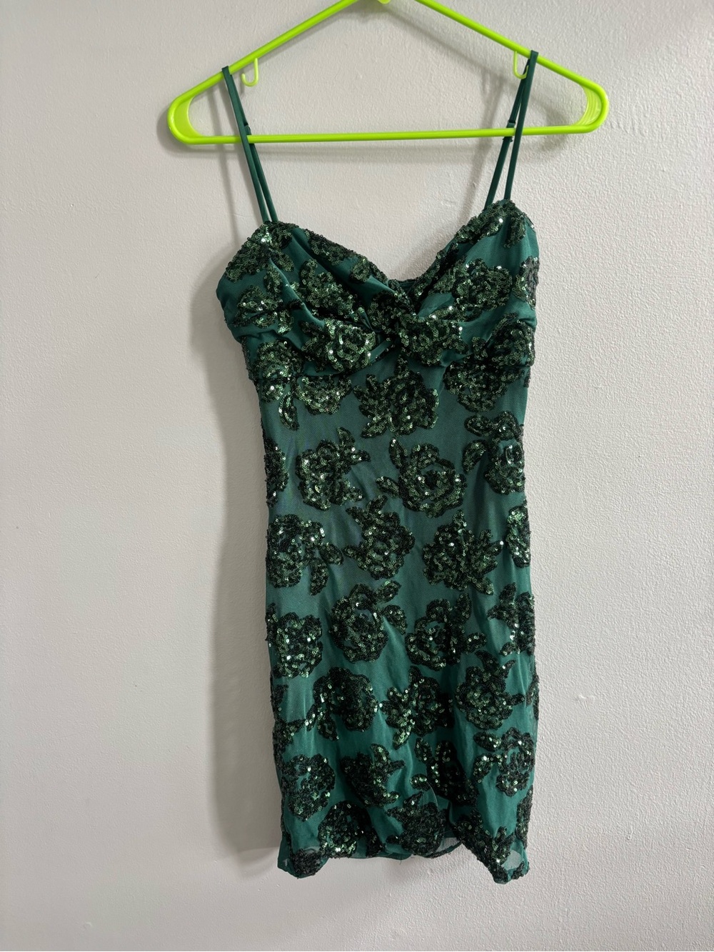 Green Sequin Floral Slip Dress - Elegant Evening Dress blonde nites homecoming